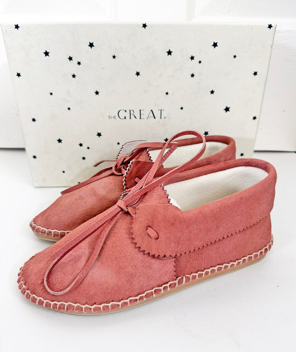 NWB THE GREAT. Canyon Moccasin Loafer Duros Pink Pony Hair 6.5